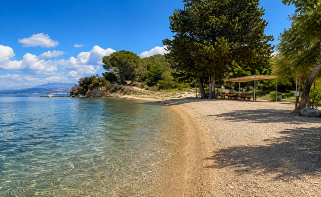 Vidos island beach next to Corfu old town
