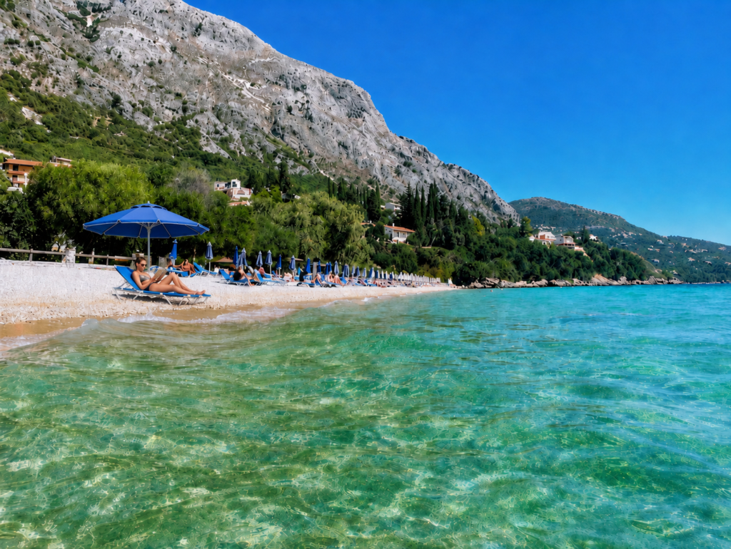 Barbati Beach in Corfu with clear blue water
